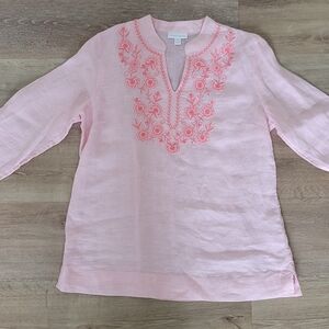 Charter Club Linen Light Pink Embroidered Blouse Size Medium